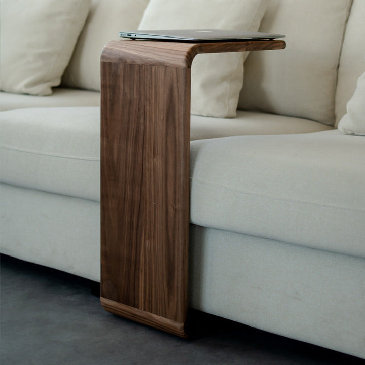 Mesa Auxiliar Cuadrada Rectangular Nórdica Contemporánea en Forma de C de Madera de Nogal para Sala de Estar 