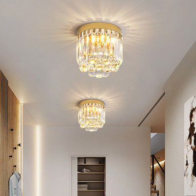 Modern Luxury Stainless Steel Dazzling Prismatic Crystal LED Flush Mount Ceiling Light For Hallway