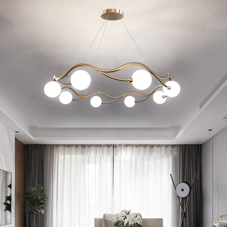 Moderne Nordic Metall Glas Runde Welle Ball Ring 8/10/12 Licht Kronleuchter Für Wohnzimmer 