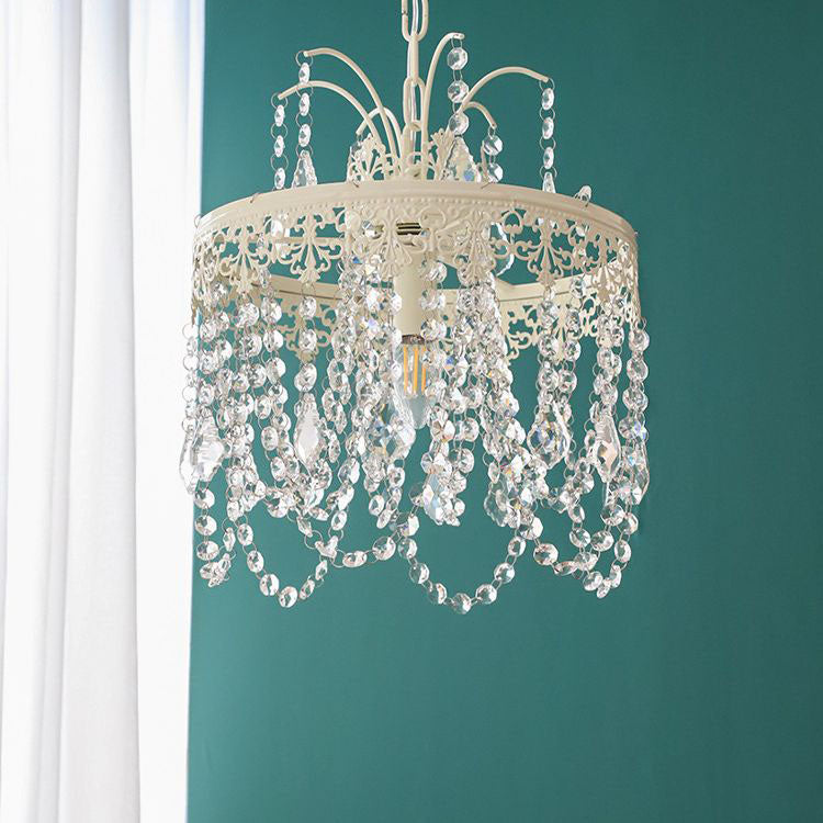 Traditional French Vintage Crystal Round Lamp Beads 1-Light Pendant Light For Bedroom