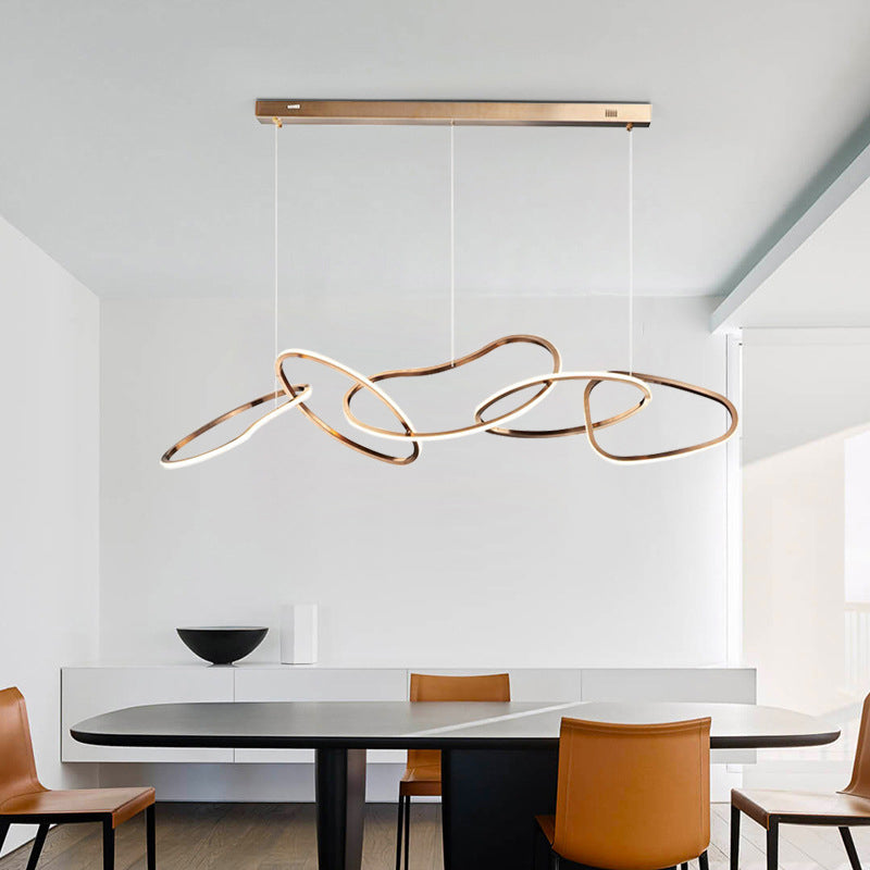 Contemporary Nordic Stainless Steel Round Toroidal LED Chandeliers For Dining Room
