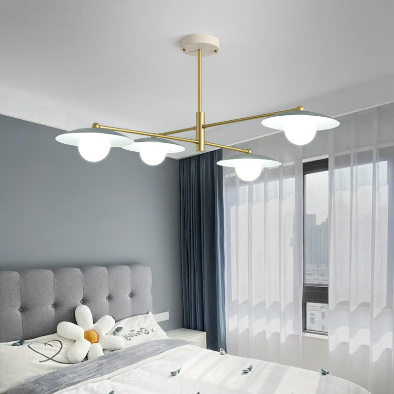 Moderne minimalistische runde fliegende Untertasse Orb Zweig Eisen Glas 4/6/8 Licht Kronleuchter für Wohnzimmer 