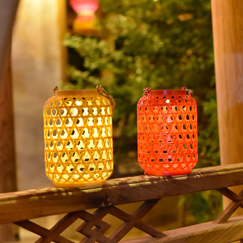 Lanterne solaire étanche créative contemporaine en plastique tissé LED portable pour lumière extérieure de jardin 