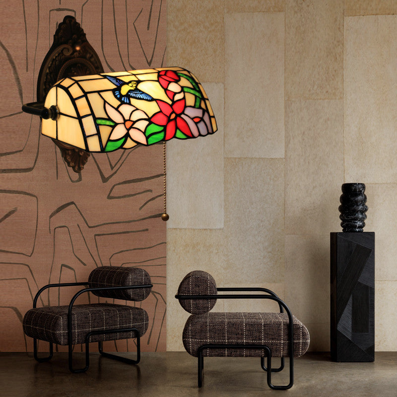 Applique murale traditionnelle Tiffany demi-cylindre en alliage de zinc et fer avec verre teinté 1 lumière pour salon 