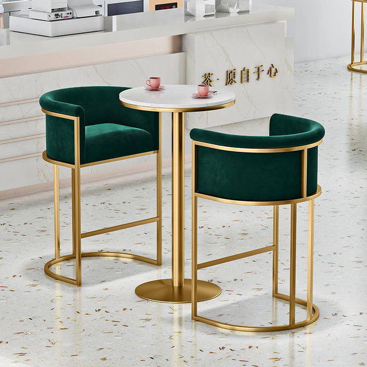 Contemporary Nordic Square Half Round Velvet Carbon Steel Bar Stool Backrest Armrest For Dining Room