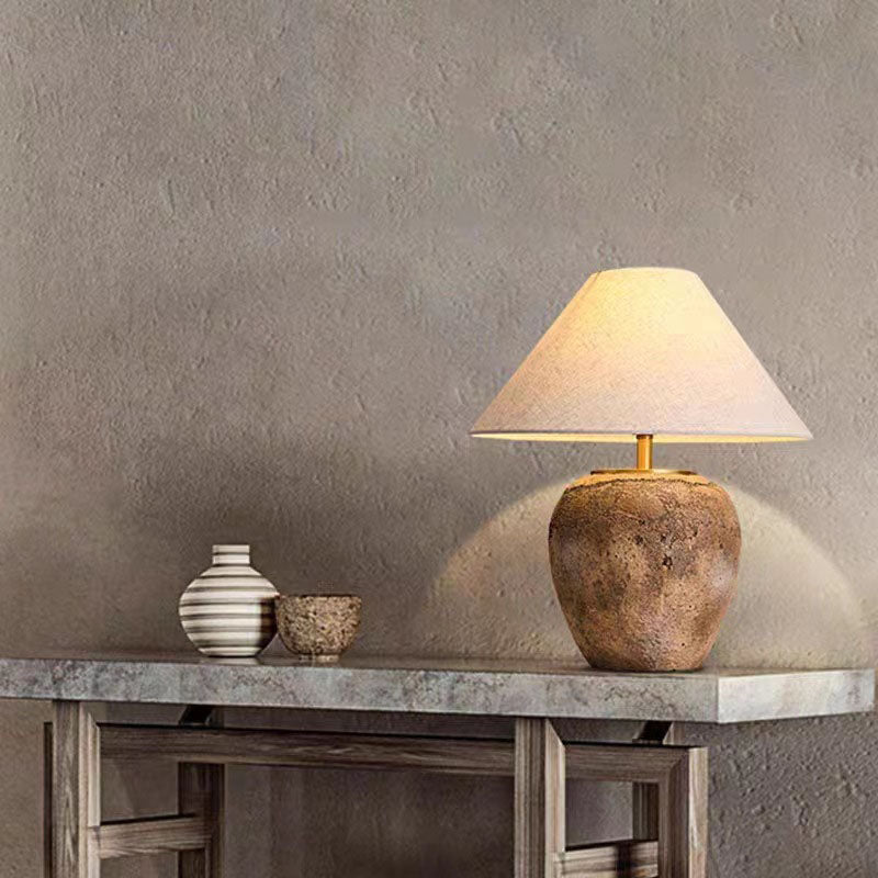 Modern Shabby Chic Cone Fabric Ceramic Jar 1-Light Table Lamp For Bedroom