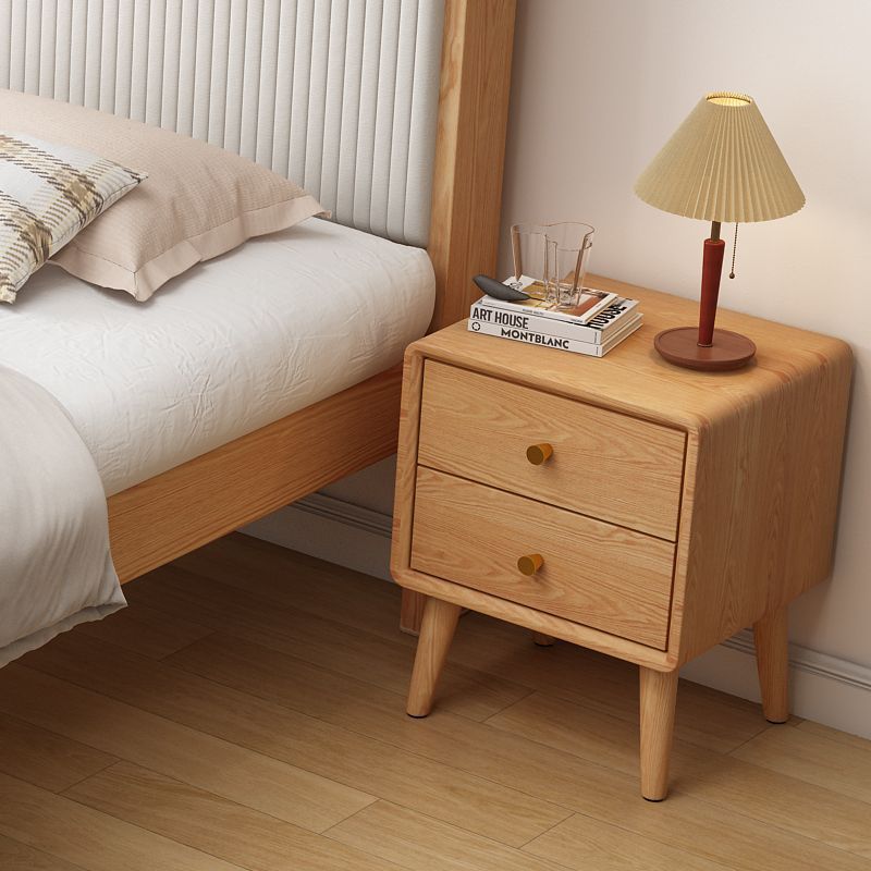 Table de nuit rectangulaire en bois massif minimaliste moderne à 2 tiroirs pour chambre 