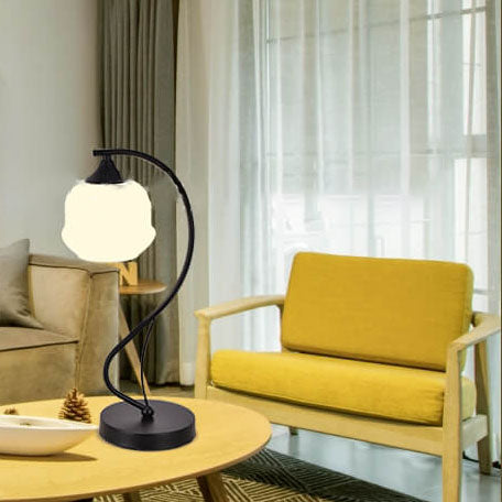 Lámpara de mesa de 1 luz con pantalla de vidrio de flor moderna simple y base de hierro curvada 