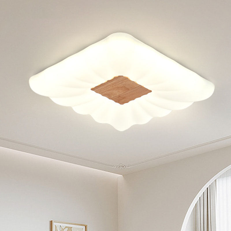 Moderno rectángulo de crema de madera de caucho hierro acrílico LED luz de techo empotrada 