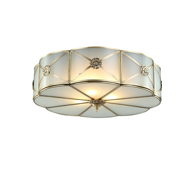 Modern Light Luxury Carving Copper Round Glass 3-Light Flush Mount Ceiling Light