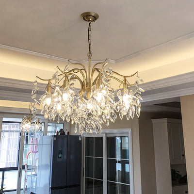 Modern Luxury Leaf Iron Crystal 7/9 Light Chandelier For Living Room