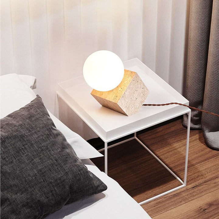 Lampe de table à 1 lumière avec cube incliné en travertin jaune nostalgique japonais 