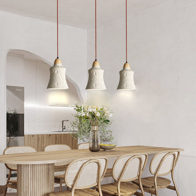 Zeitgenössische industrielle Kuppel konische Massivholz Zement 1-Licht Pendelleuchte für Wohnzimmer 