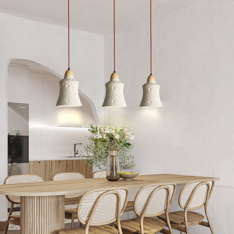 Zeitgenössische industrielle Kuppel konische Massivholz Zement 1-Licht Pendelleuchte für Wohnzimmer 