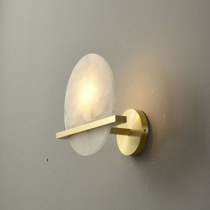 Modern Luxury Round Disc Round Marble Copper 1-Light Wall Sconce Lamp for Living Room