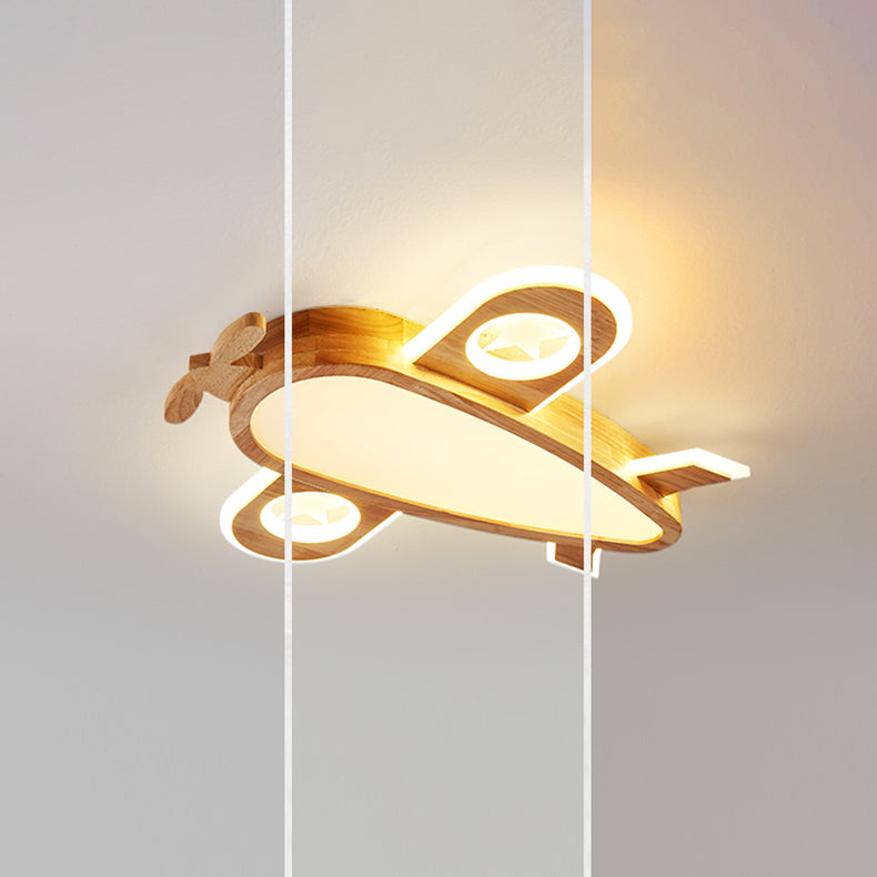 مصباح سقف للأطفال عصري بإضاءة LED من الأكريليك على شكل طائرة نحلة كرتونية بتصميم خشبي إبداعي لغرفة المعيشة 