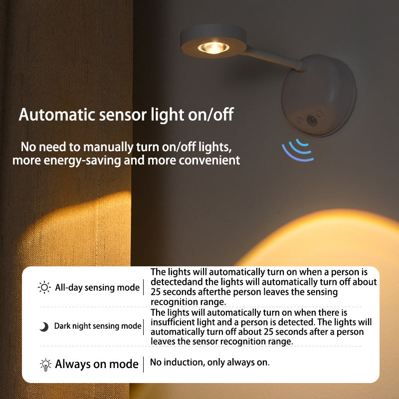 Lampe murale à détection de mouvement LED rechargeable en ABS rond étanche à la simplicité moderne pour patio extérieur 