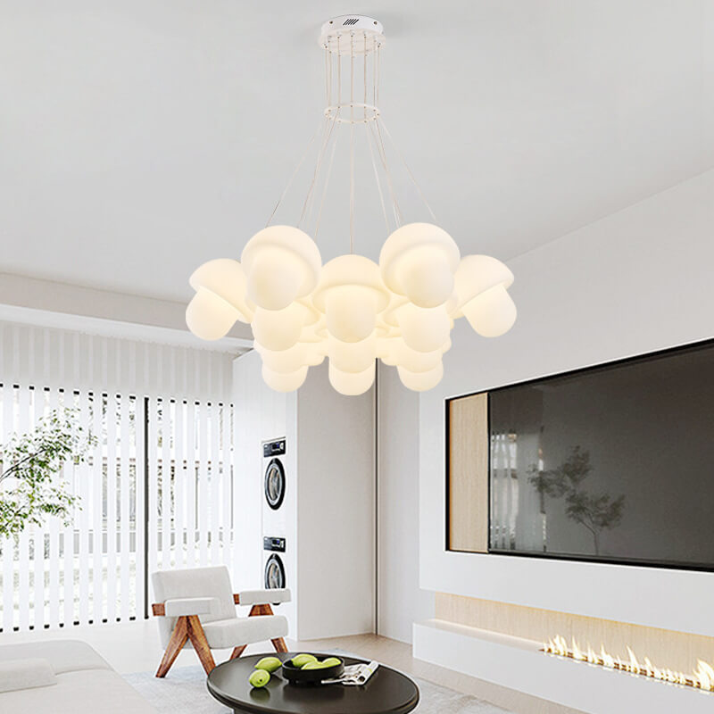 Nordic Minimalist White Mushroom Iron PE 7-Light Island Light Chandelier