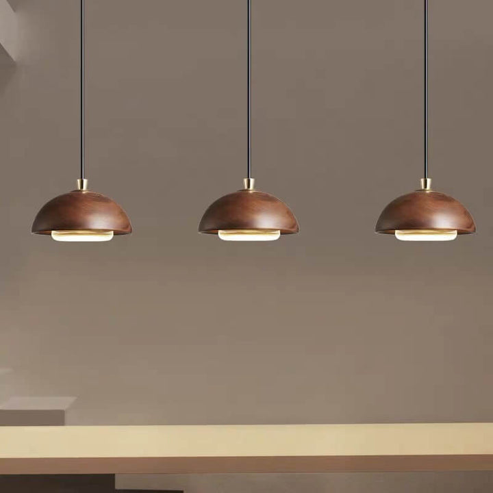Nordic Minimalist Solid Wood Dome Glass Lampshade LED Pendant Light
