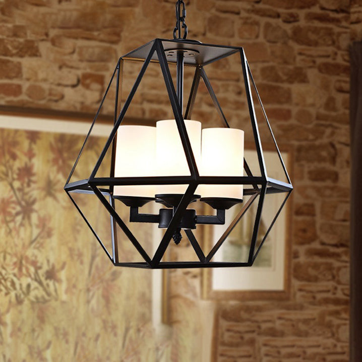 Chandelier contemporain en fer trapézoïdal quadrilatéral industriel 3/4 lumières pour salon 