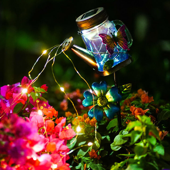 Decoración Creativa Solar Hierro Forjado Tetera LED Luz de Enchufe de Suelo para Exteriores 
