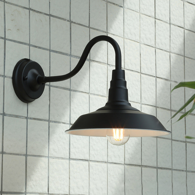 Traditional Vintage Iron Round Shade 1-Light Wall Sconce Lamp For Dining Room