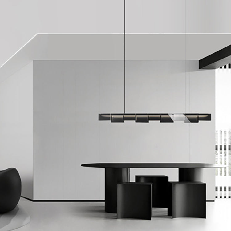 Modern Minimalist Long Glass Copper LED Island Light Chandelier For Living Room