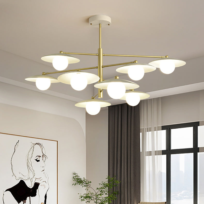 Modern Minimalist Round Flying Saucer Orb Branch Iron Glass 4/6/8-Light Chandelier For Living Room