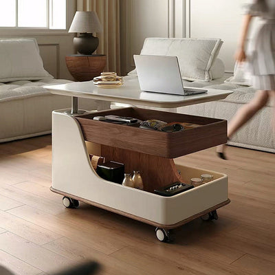 Table d'appoint réglable en hauteur avec plateau en pierre frittée rectangulaire nordique contemporain à roulettes à 3 niveaux pour salon 