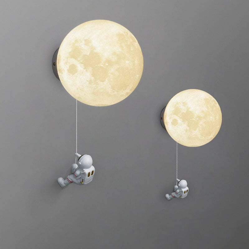 Contemporary Creative Orb Astronaut Iron Resin 1-Light Wall Sconce Lamp For Bedroom