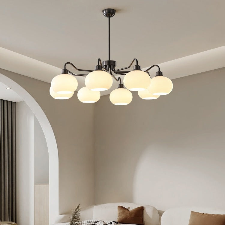 Moderner Mid-Century Persimmon Glasschirm Hardware 6/8-Licht Kronleuchter für Wohnzimmer 