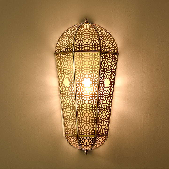 Traditional European Full Copper Hollow Out Semi-cone Shade PVC 1-Light Wall Sconce Lamp For Living Room