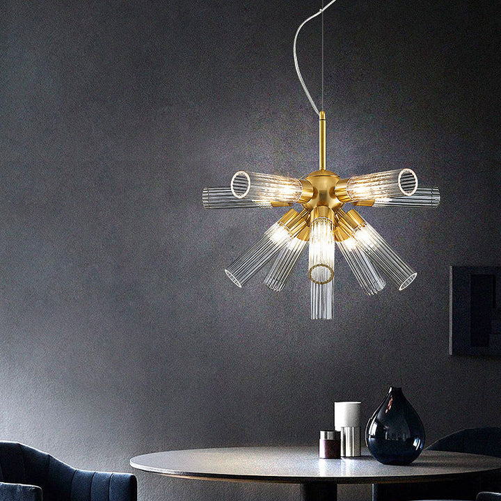 Candelabro contemporáneo creativo de cilindro de hierro acrílico de 11 luces para comedor 