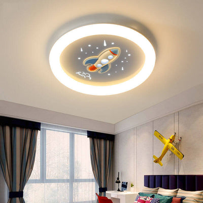 Modern Cartoon Rocket Round LED Kids Flush Mount Ceiling Light