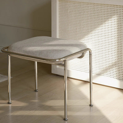 Tabouret de coiffeuse carré contemporain scandinave en coton et lin avec cadre en acier inoxydable sans dossier pour chambre 