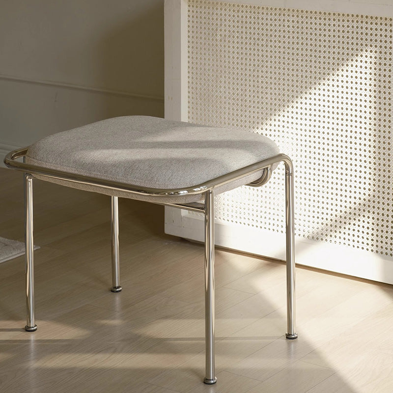 Tabouret de coiffeuse carré contemporain scandinave en coton et lin avec cadre en acier inoxydable sans dossier pour chambre 
