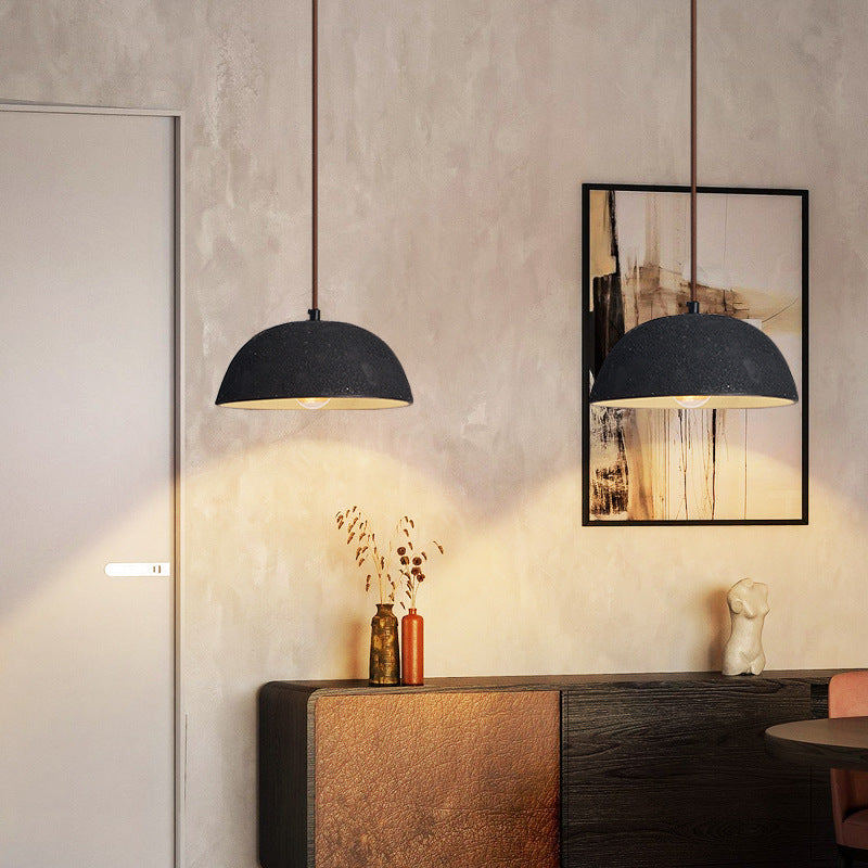 Moderne minimalistische halbrunde 1-flammige Pendelleuchte aus Keramik und Holz für Esszimmer 