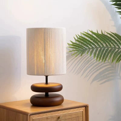 Modern Cylindrical Iron Fabric Solid Wood 1-Light Table Lamp