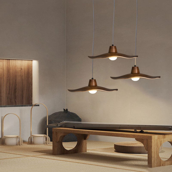 Suspension Luminaire à 1 Lumière avec Abat-Jour en Résine Ondulée Japonaise Traditionnelle pour Chambre 