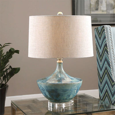 Modern Transitional Fabric Shade Ceramic Jar Base 1-Light Table Lamp For Study