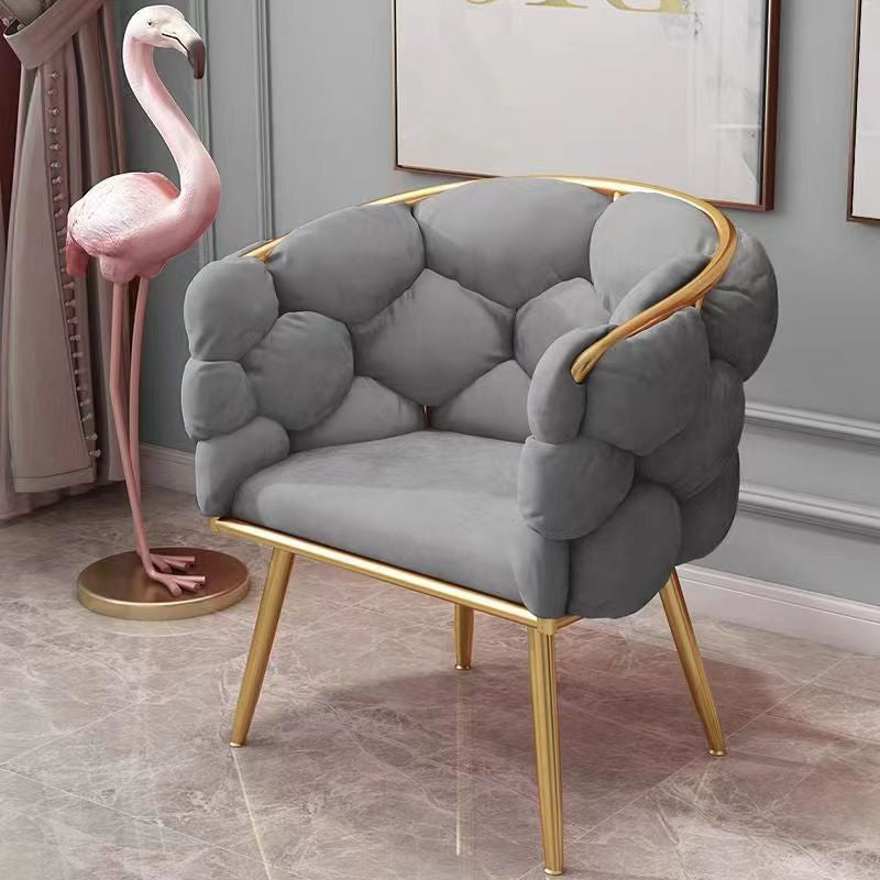 Taburete de tocador contemporáneo, creativo, medio redondo, de terciopelo con burbujas y respaldo de hierro, para dormitorio 