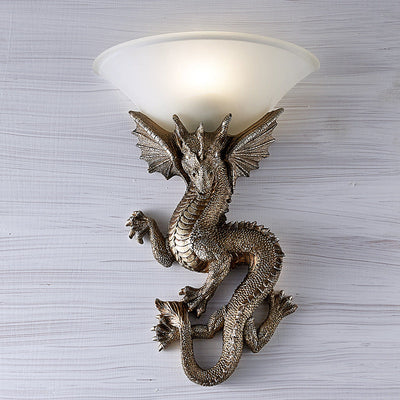 Lámpara Aplique de Pared de Resina de Vidrio de Dragón Semicircular de 1 Luz Tradicional Europea Para Sala de Estar 