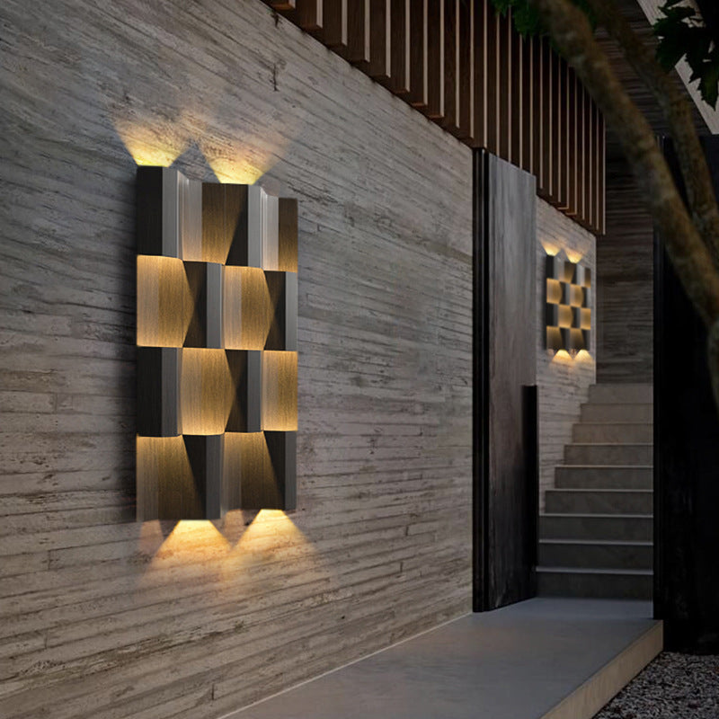 Lámpara de apliqué de pared LED rectangular de acero inoxidable, retro contemporánea e impermeable, para patio exterior 