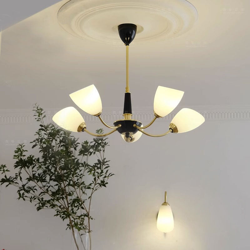 Zeitgenössische Vintage Creme Zweig Blume Messing Glas 3/5/8 Licht Kronleuchter Für Wohnzimmer 
