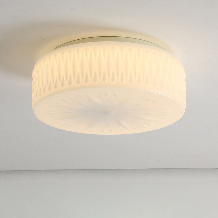 Contemporary Simplicity Cylindrical Engraved Iron Glass LED Flush Mount Ceiling Light For Living Room