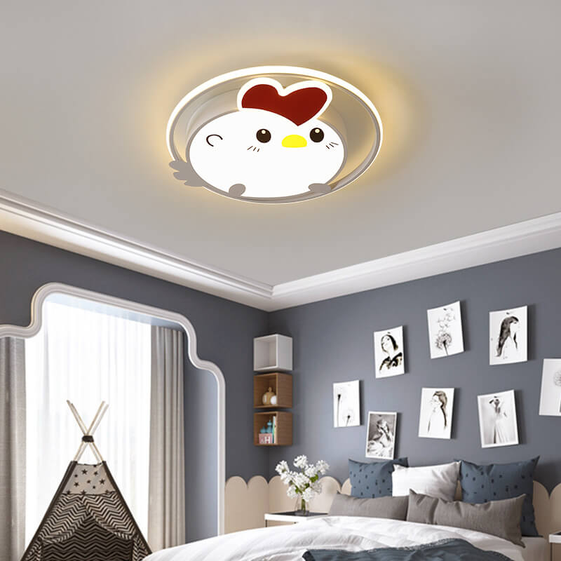 Childlike Cartoon Chick Acrylic Round LED Kids Flush Mount Ceiling Light