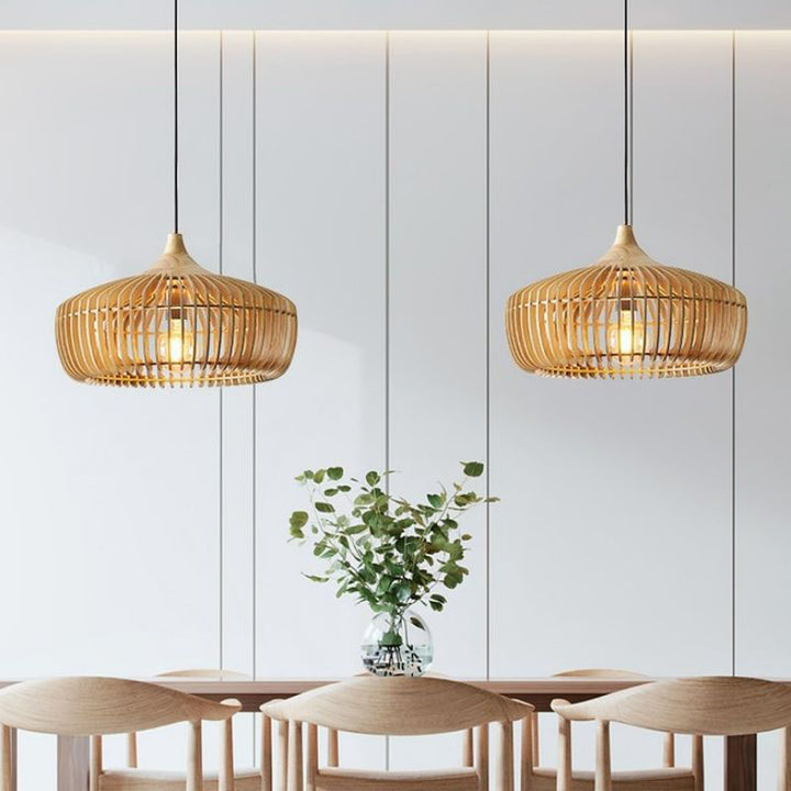 Lámpara colgante de 1 luz de jaula de madera maciza vintage japonesa 