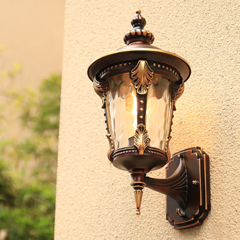 Traditional European Cylinder Quadrilateral Aluminum Glass 1-Light Wall Sconce Lamp For Outdoor Patio