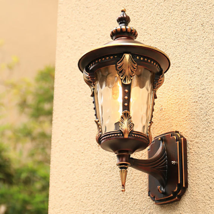 Traditional European Cylinder Quadrilateral Aluminum Glass 1-Light Wall Sconce Lamp For Outdoor Patio