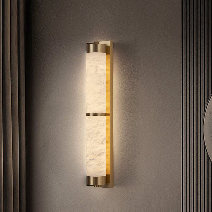 Applique murale LED en marbre à colonne en cuivre pleine lumière moderne 